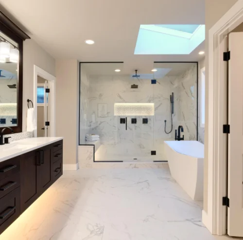 Bathroom remodel with custom vanity and tile work by Legacy Contracting NJ